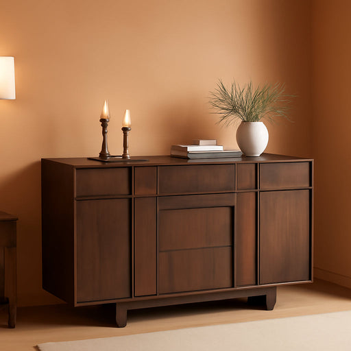47.2" Buffet Cabinet with Storage, Skeleton Line Design, Walnut | Sideboard with Drawers, Mid Century Modern Accent Cabinet with Wood Gain, Console Cabinets for Living Dining Room Entryway