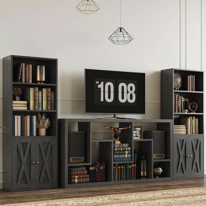 Industrial Bookshelves and Bookcases with Doors 11.8 in Depth Set of 2 Floor Standing 5 Shelf Display Storage Shelves Bookcase Home Decor Furniture for Home, Office, Living Room, Bedroom