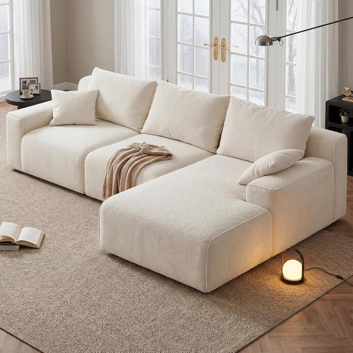 98-Inch Sectional Sofa White Check Premium RightFacing