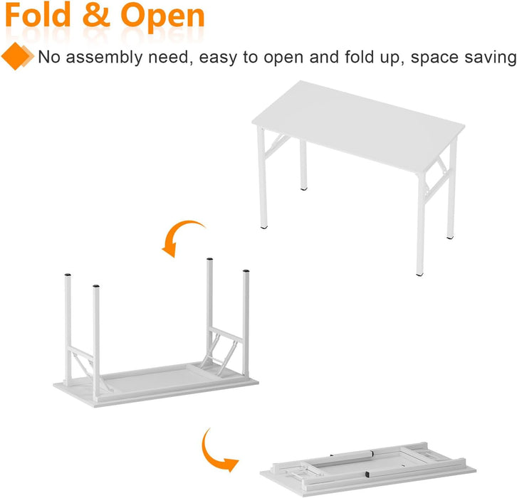 Folding Desk, 54 Inch Large Computer Desk for Home Office, No Install ed Study Student Writing Table Desk Workstation, White