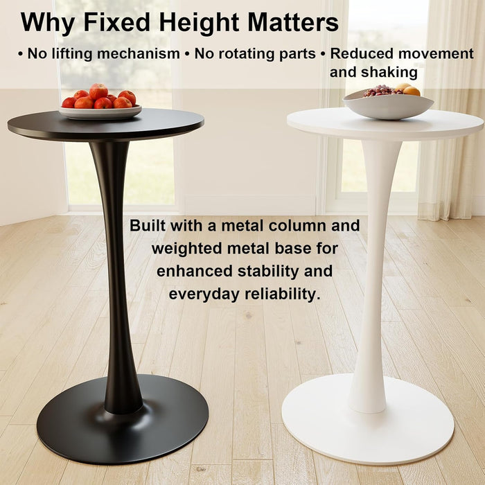 Modern Tulip round Bar Table, 41” Height Bistro Pub Table, Height Cocktail Bar Table with Metal Pedestal Base and MDF Top for Kitchen, Dining Room, Home Bar, Café, Small Spaces, White