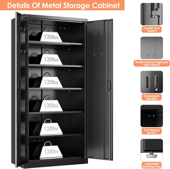 SeventyOne Inch IndustrialGrade Lockable Metal Cabinet Black