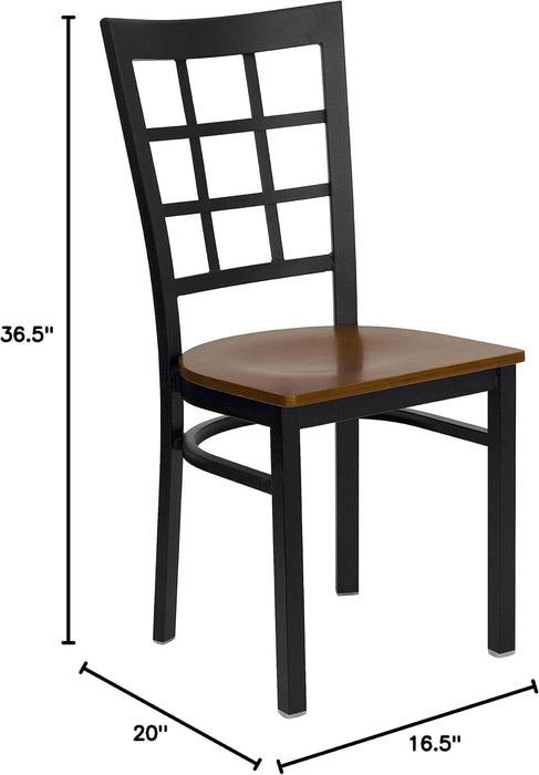 HERCULES Series Black Window Back Metal Restaurant Chair - Cherry Wood Seat