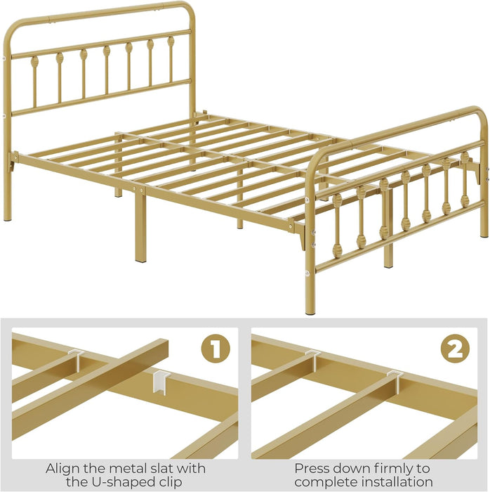 Full Metal Platform Bed Frame, Victorian Headboard & Footboard