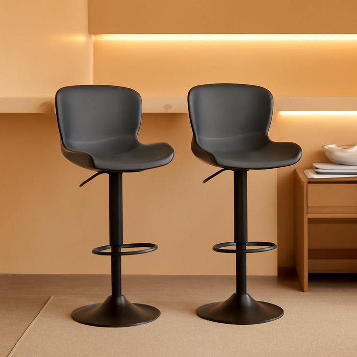 Bar Stools Set of 2, PU Leather Counter Height Barstools with Back, Height Adjustable Swivel Bar Chairs, Modern Armless Kitchen Island Stool, Black