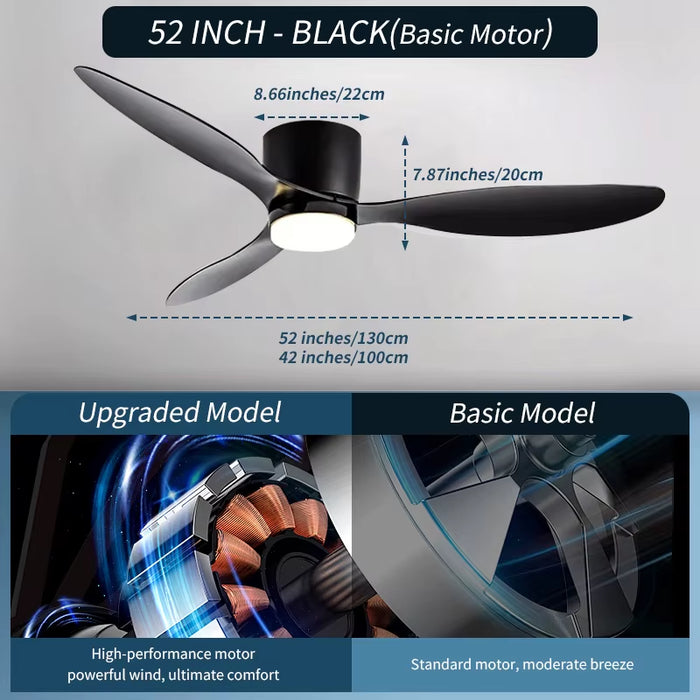 XINGOO Ceiling Fan White Low Floor Ultra Thin 17Cm DC Ceiling Fan with Remote Control Simple Ceiling Fans with Light