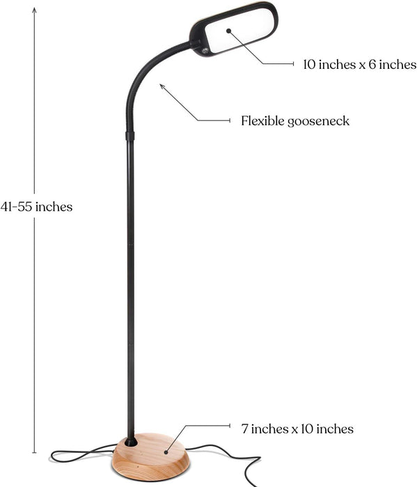 Litespan Slim LED Floor Lamp - Modern Reading Light over Chair for Living Rooms & Offices, Tall with Adjustable Gooseneck, Crafts Work Light, Dimmable Standing for Bedroom - Wood