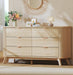 55" Wide Fluted 6 Drawers Dresser for Bedroom, Mid Century Modern Dresser & Chests of Drawers, Curved Profile Design, Dressers TV Stand, Wood Storage for Hallway, Entryway, Oak
