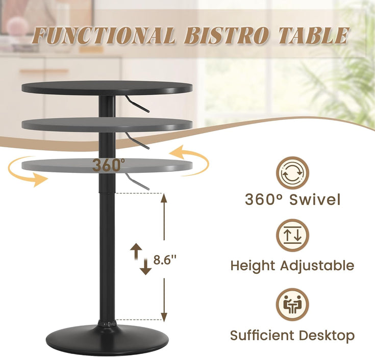 round Bar Table, Adjustable Height and 360° Swivel Pub Table, Cooktail Table for Bar, Bistro, Dining Room, Black