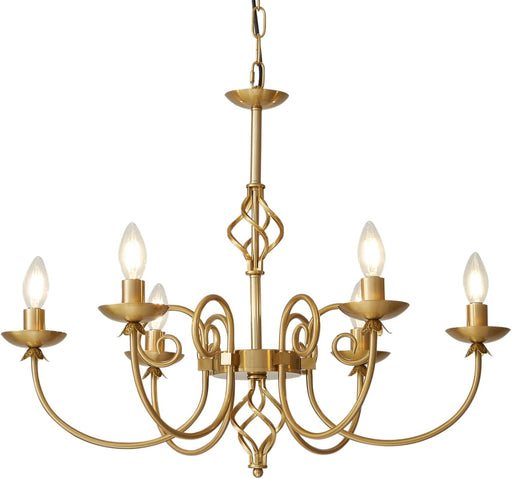 Modern Gold Chandelier for Dining Room 6 Lights Candle Chandelier Light Fixtures 26" Hanging Pendant Light Rustic Industria Chandeliers for Farmhouse Living Room Bedroom Foyer Entryway