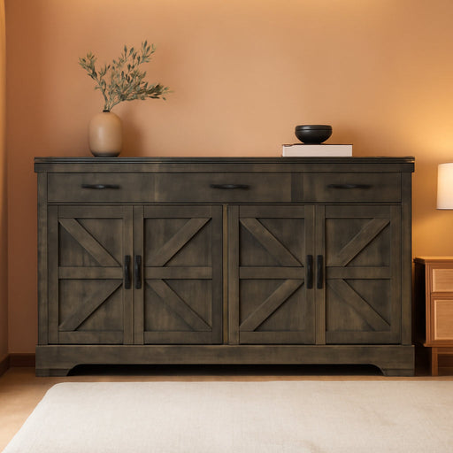 Buffet Cabinet, 61” Large Sideboard Buffet Storage Cabinet with 3 Drawers, Farmhouse Coffee Bar with 4 Doors, Buffet Table for Kitchen, Living Room, Antique Oak