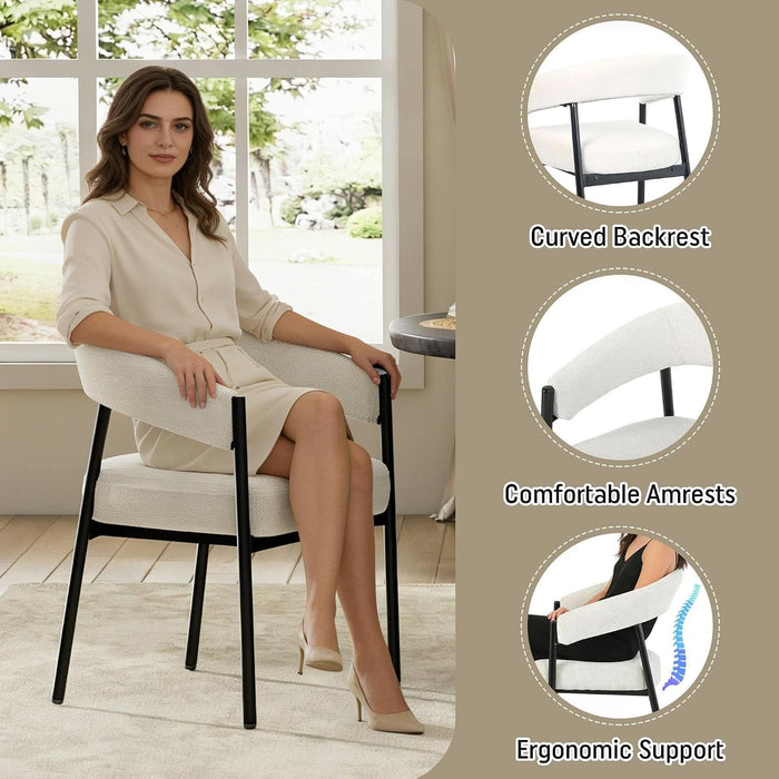 Modern Glass Dining Table Set for 4, 47" Small Rectangle Dining Room Table Chairs, Black Glass Kitchen Table & 4 off White Chenille Accent Arm Chairs for Kitchen, Small Apartment, Home