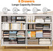 White Dresser with LED Lights, 6 Drawers & 2 Open Shelves Top Dresser for Bedroom, Wood Chests of Drawers