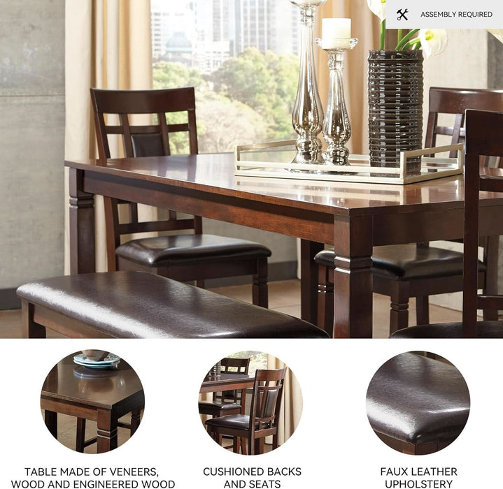 Bennox Dining Room Table and Chairs with Bench (Set of 6), Brown