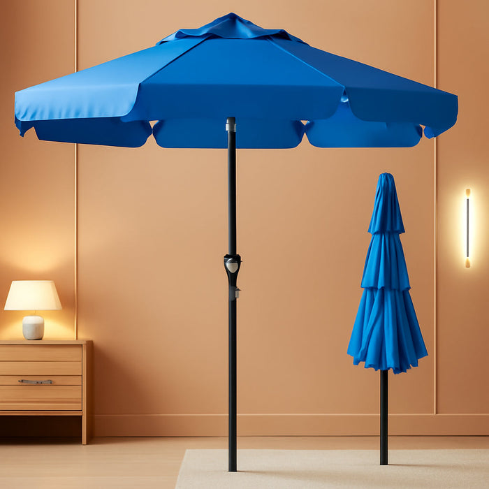10FT 3-Tiers Patio Umbrella with Valance, Outdoor Umbrellas with Crank/Tilt, Table Market Umbrella Vented W/ 8 Sturdy Ribs for Garden, Deck, Backyard, and Pool, Royal Blue