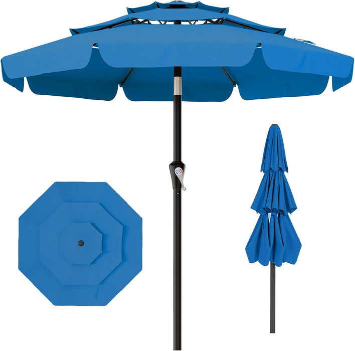 10FT 3-Tiers Patio Umbrella with Valance, Outdoor Umbrellas with Crank/Tilt, Table Market Umbrella Vented W/ 8 Sturdy Ribs for Garden, Deck, Backyard, and Pool, Royal Blue