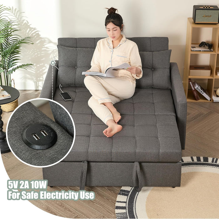 52Inch Sleeper Sofa With Pullout Bed GrayFabricUpholstery