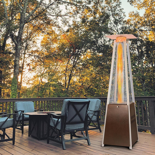 Pyramid Patio Heater, 48000 BTU Glass Tube Propane Patio Heater with Wheels and Cover, Outdoor Propane Heaters for Patio, Backyard, Garden, Porch, and Pool, Bronze