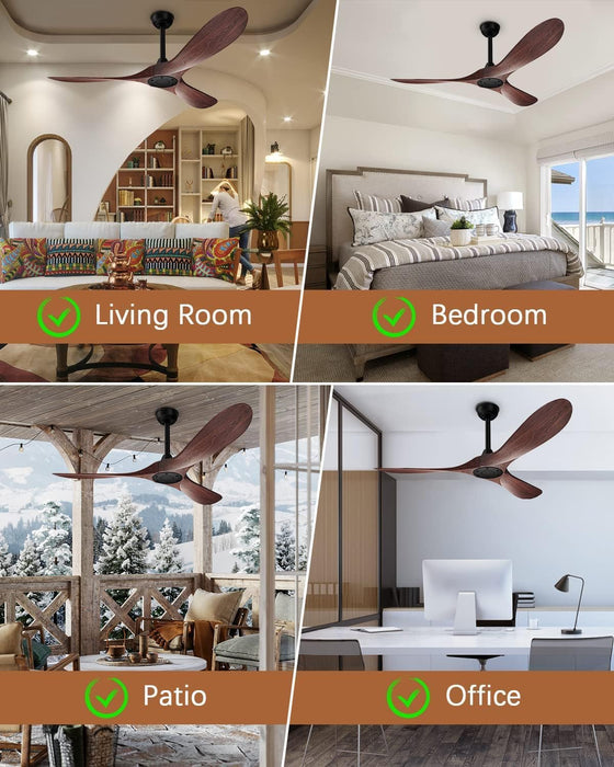 Ceiling Fan No Light, 52 in Outdoor Ceiling Fans with Remote Control without Light, 3 Blades, 6 Speed Reversible DC Motor Modern for Patios, Kitchen, Bedroom, Porch