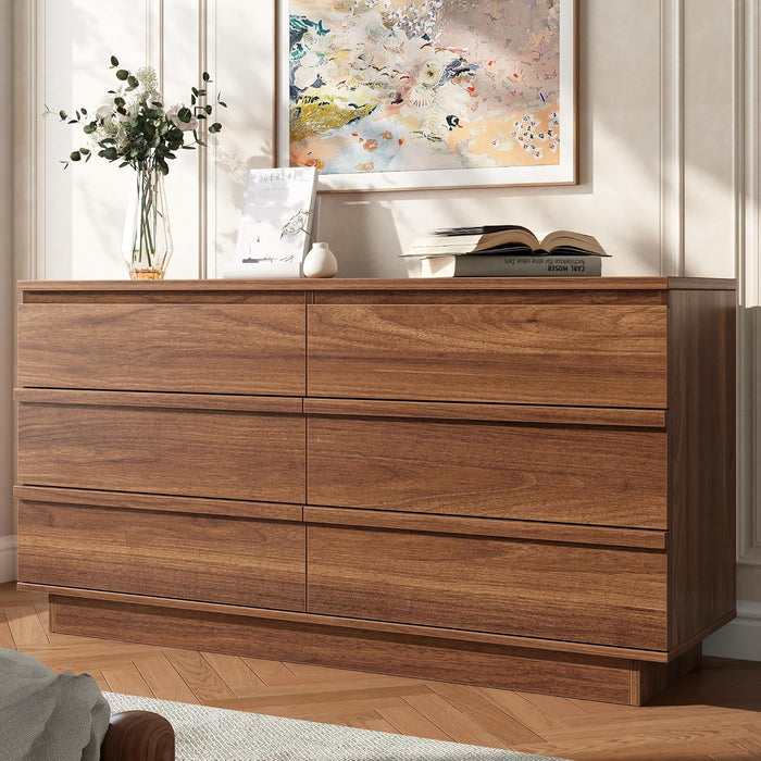 6 Drawer Dresser Walnut, Double Chest of Drawers