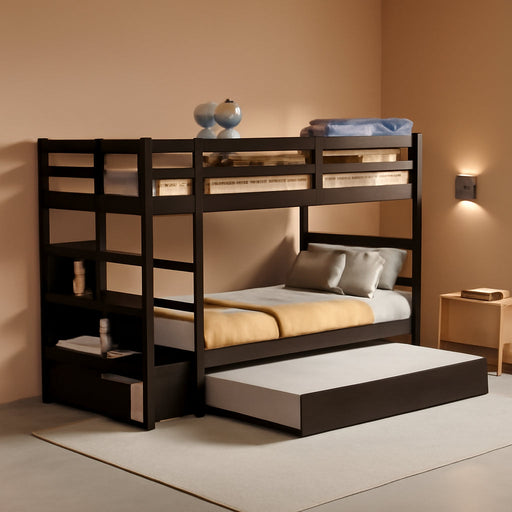 Espresso Solidwood Twin Bunk Bed With TrundleStorage