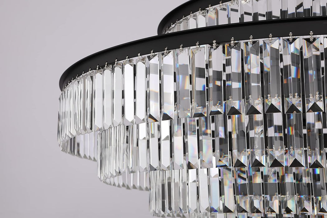 31-Inch Black Crystal Chandelier With 6-Tier Frame