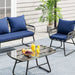4-Piece Patio Furniture Wicker Outdoor Bistro Set, All-Weather Rattan Conversation Loveseat Chairs for Backyard, Balcony and Deck with Soft Cushions and Metal Table (Navy Blue)