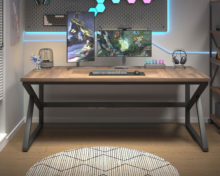 Rustic Large Home Office Desk, Modern Wood Computer Desk for Two Person