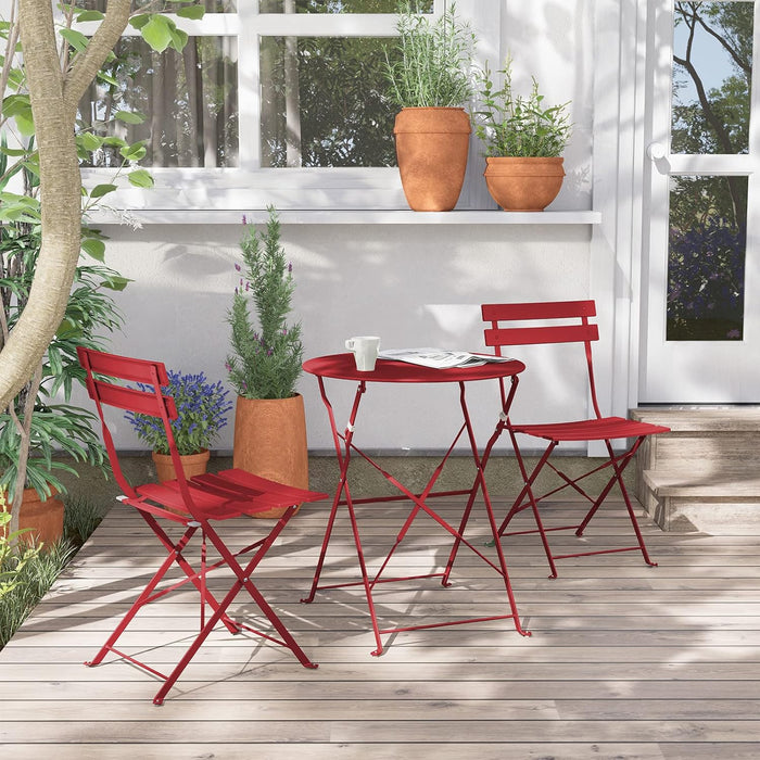 3-Piece Bistro Set Folding Outdoor Furniture Sets with Premium Frame Portable Design for Bistro & Balcony (Red with Cushion)