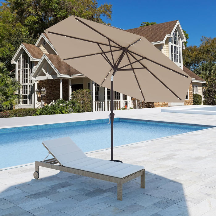 9FT Patio Umbrella with Solar Lights,Outdoor Market Umbrella with Tilt and Crank, LED Lighted Table Umbrella for Garden,Deck,Backyard,Pool,Beach (Beige)