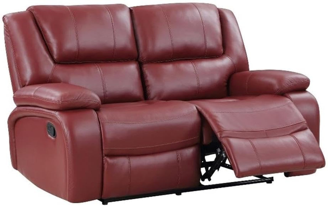 Red Faux Leather Reclining Loveseat