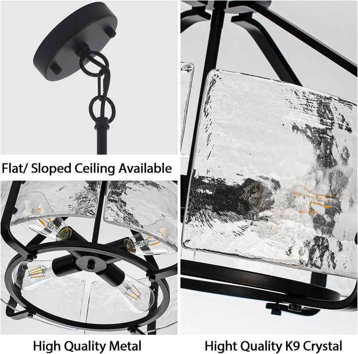 17.7 Inch Black Glass Drum Chandelier Contemporary