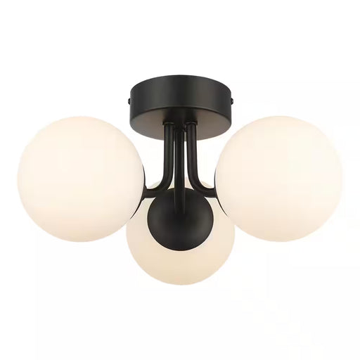 16 In. 3-Light Black Flush Mount Ceiling Light with Glass Globe Shades