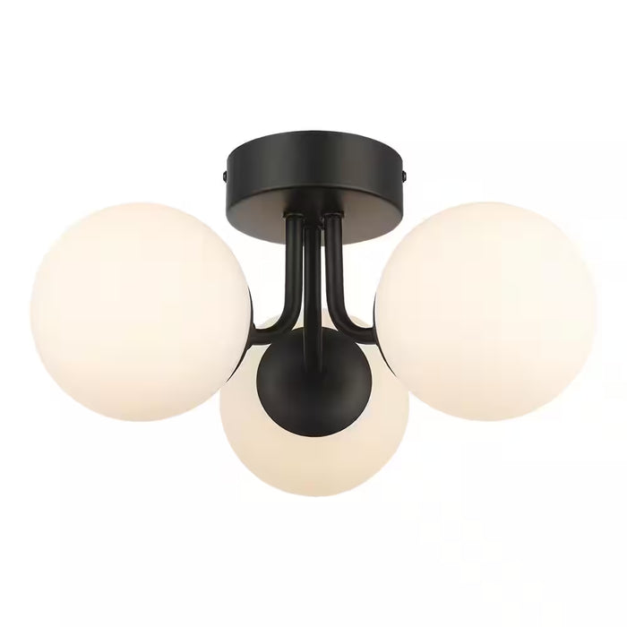 16 In. 3-Light Black Flush Mount Ceiling Light with Glass Globe Shades