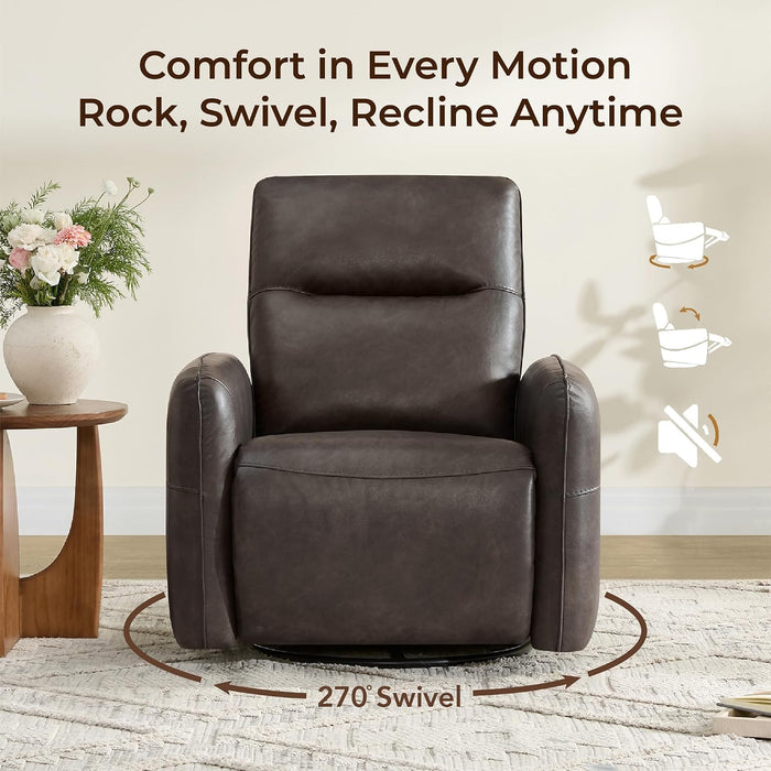 CHITA Faux Leather Power Recliner Chair, Swivel Glider, Chocolate Brown
