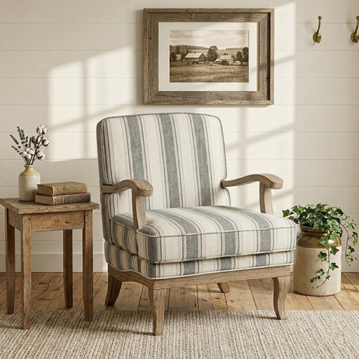 Patterned Upholstered Accent Chair With Wooden Base