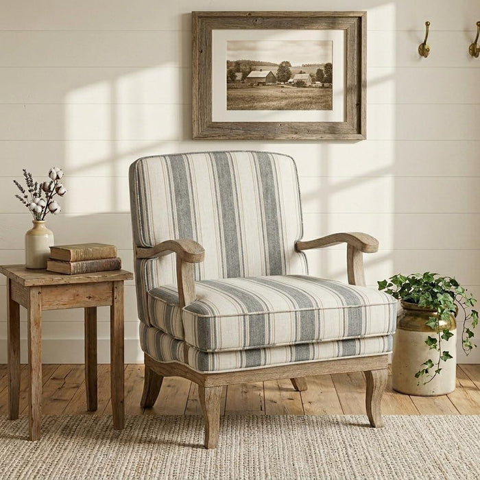 Patterned Upholstered Accent Chair With Wooden Base
