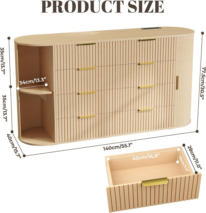 Fluted 8 Drawers Dresser for Bedroom, 55.12" Dressers & Chest of Drawers