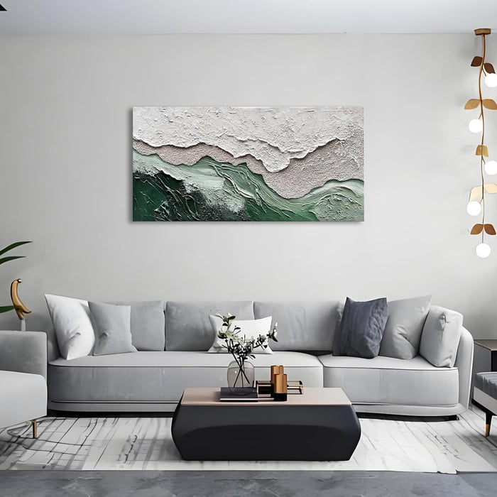 Art Hand-Painted Green and White Textured Oil Painting Modern Abstract Canvas Art Home Office Wall Art Deco 24X48 Inche