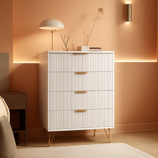 Contemporary White Dresser With Gleaming Gold Pulls