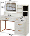Makeup Vanity Desk with Mirror and Lights,Glass Top Dresser with Charging Station,Vanity Table with Storage and Jewelry Stand,Dressing Table,Edroom Makeup Desk for Women,White