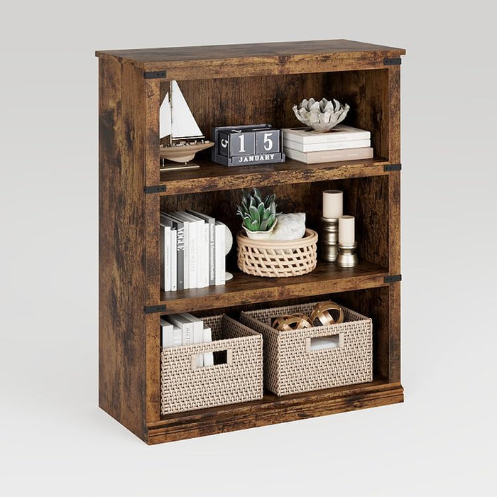 3 Tier Bookcase, Farmhouse Book Shelf with Storage, Low Book Case Wooden 3 Shelf Bookcase for Home Office, Living Room, Bed Room -Vintge | Low Book Case Wooden 3 Shelf Bookcase for Home Office, Living Room, Bed Room -Vintge
