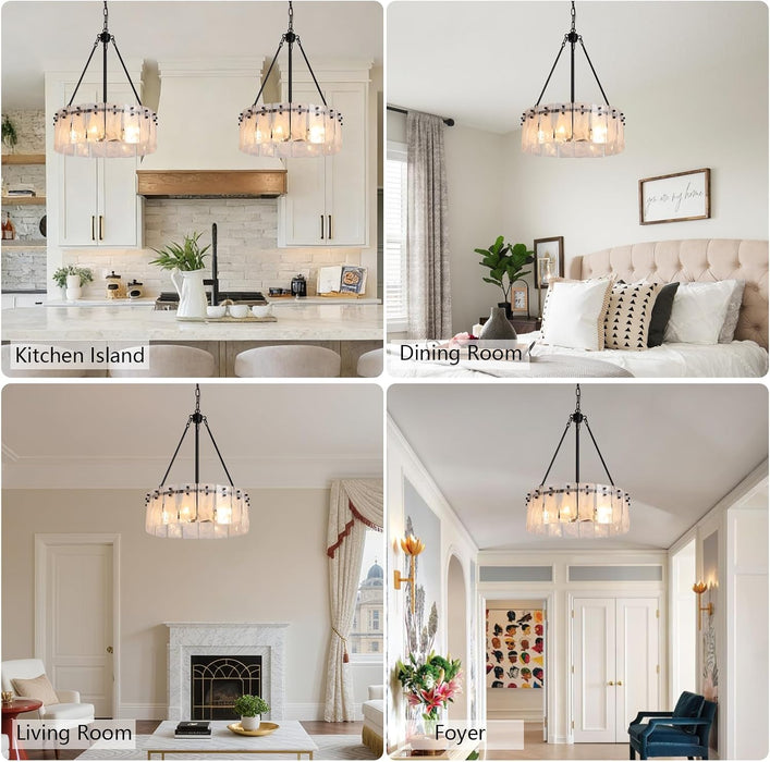 JetBlack CrystalGlass Drum Chandelier Light Luminaire