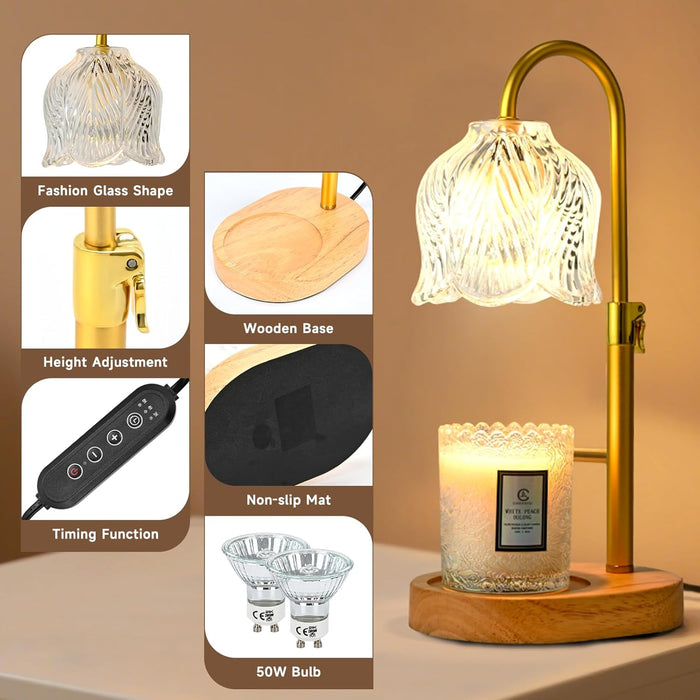 Candle Warmer Lamp with Timer, Valentine'S Day Birthday Gifts for Women Mom, Height Adjustable Wax Melts Warmer, White Elephant Gifts, Dimmable Candle Warmer for Jar Candles with 2 Bulbs