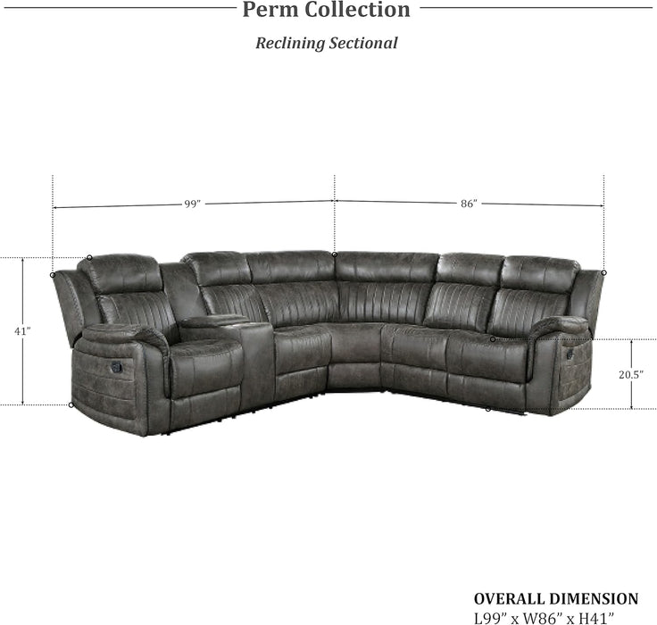 Brown Reclining Sectional Sofa with Storage & Cup Holders