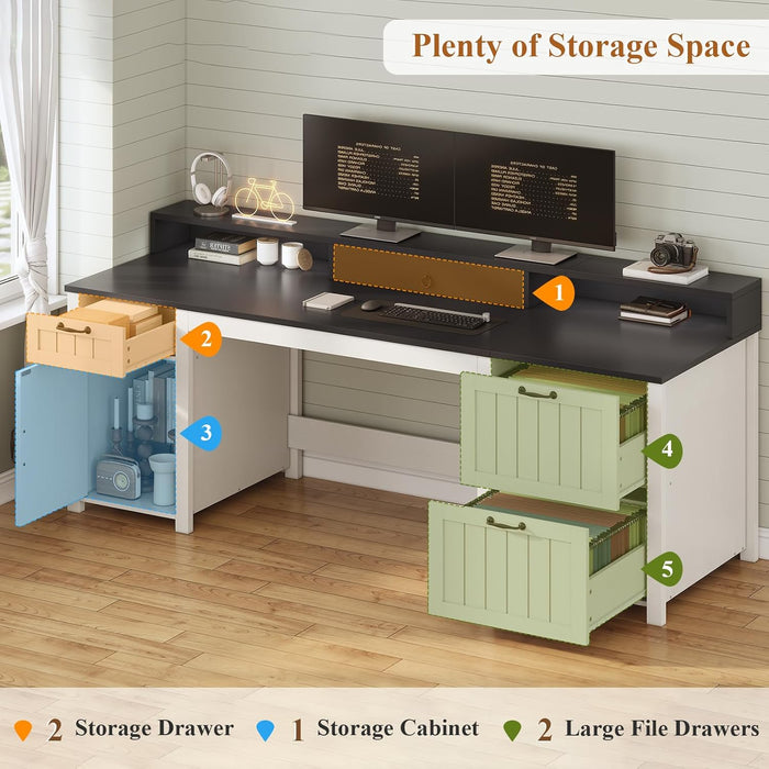 63InchWide White SolidWood Executive Desk With Drawer