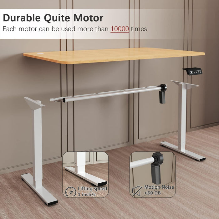 Electric Height Adjustable Standing Desk Large 55 X 24 Inches Sit Stand up Desk Home Office Computer Desk Memory Preset with T-Shaped Metal Bracket, Light Wood