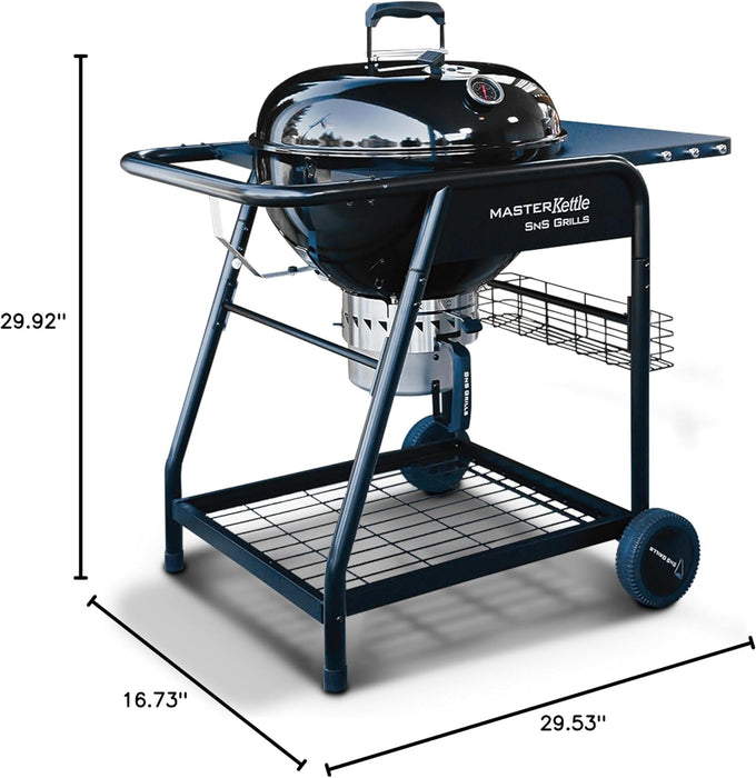 Sns Grills 22-Inch Charcoal Grill and Smoker — Masterkettle with Patented Slow ‘N Sear Deluxe Insert, 304 Stainless Easyspin Grate, Integrated Side Table, 10-Year Warranty.