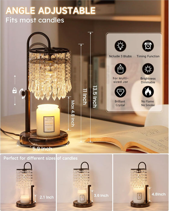 Candle Warmer Lamp with Timer Dimmer and 3 Bulbs, Lamp Candle Warmer with Marble Base,Wax Melt Warmer for Jar Candles, Birthday Gifts for Women Mom, House Warming Gifts New Home Decor
