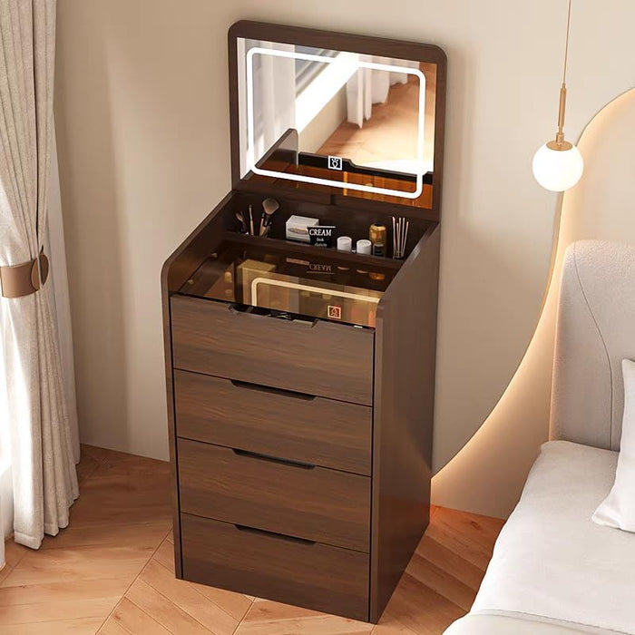 Walnut Compact Vanity Desk With Illuminated Mirror